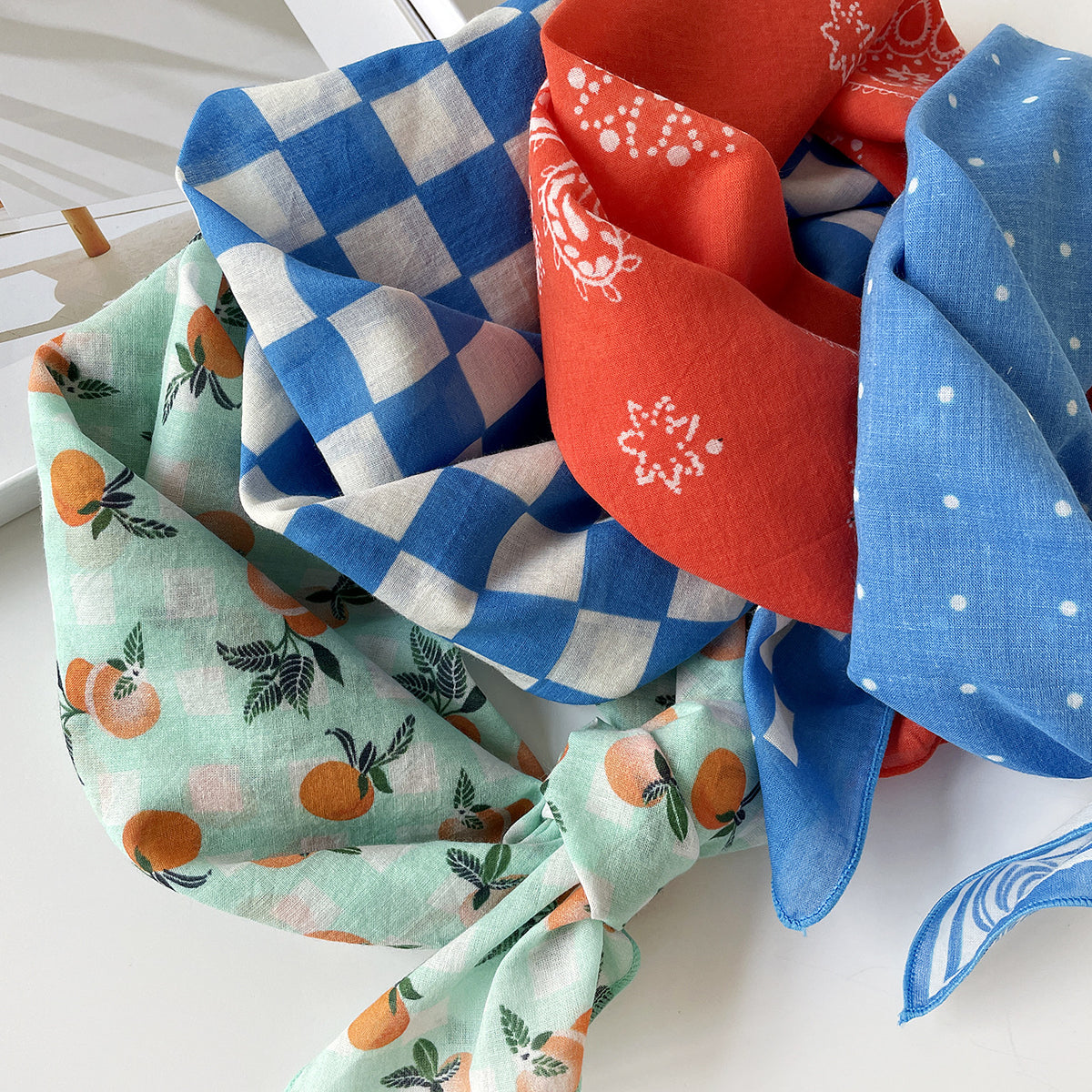 Retro Check And Paisley Cotton Bandana - BlueWhite