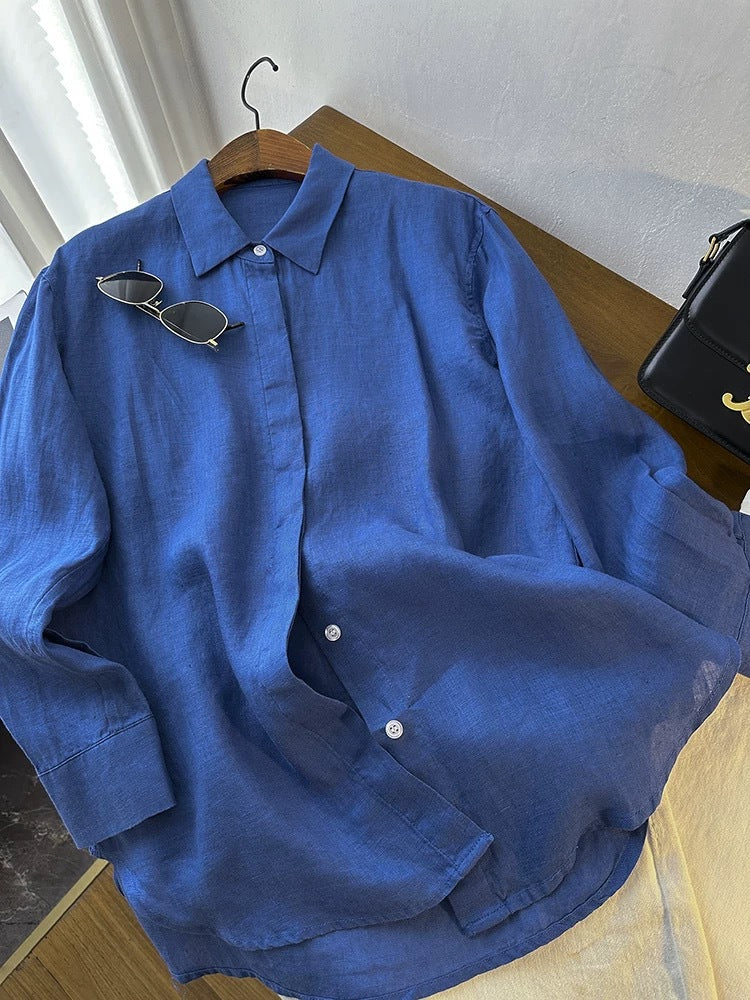 Breezy Linen Weave Oversized Collared Shirt - Royal
