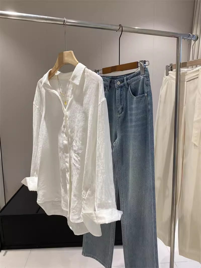 Breezy Linen Weave Oversized Collared Shirt - view 12