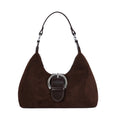 Faux Suede Buckle Crescent Shoulder Bag