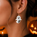 Smiling Ghost Spiderweb Enamel Dangle Earrings - White