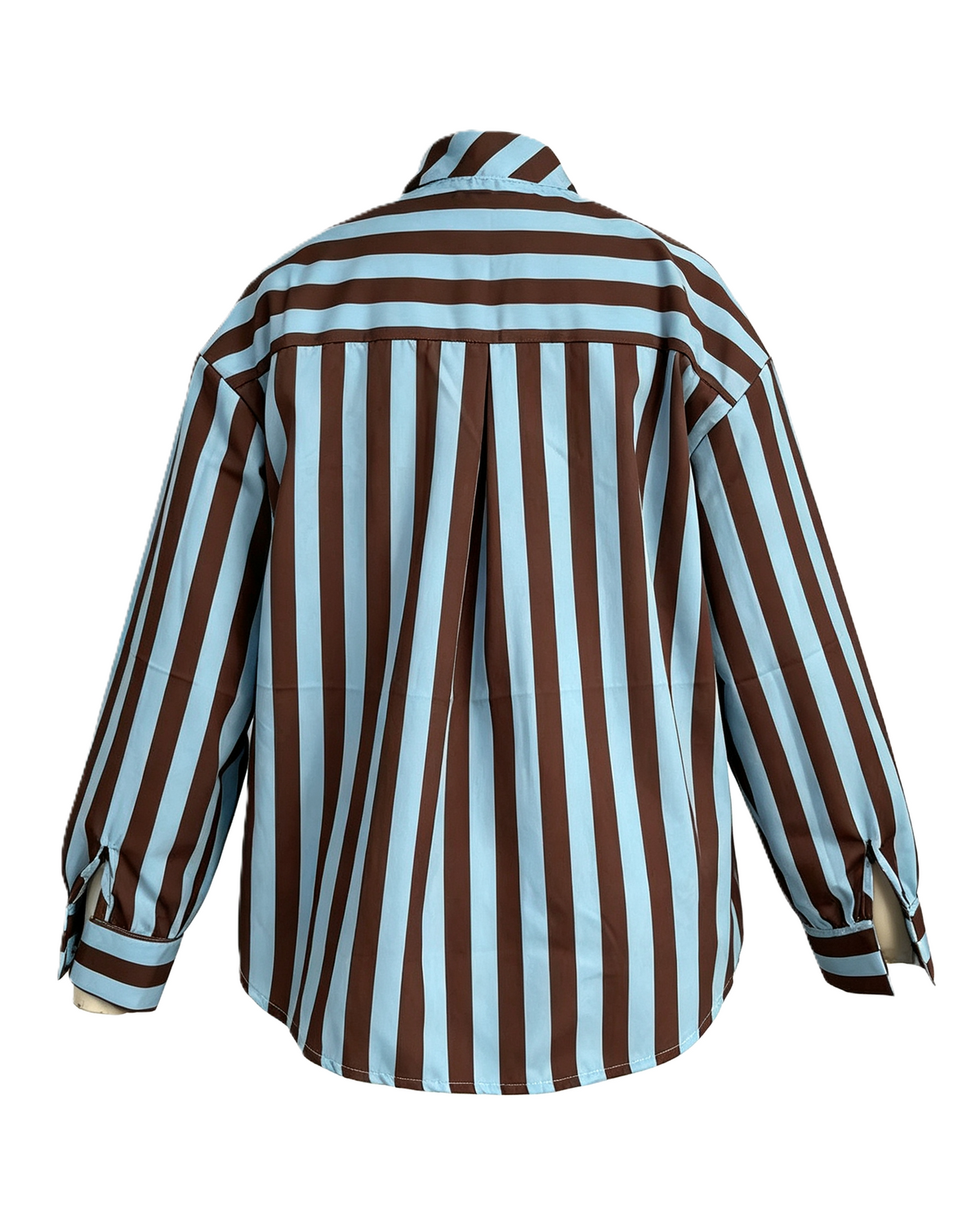 Pussy Bow Striped Long Sleeve Blouse - Blue - 1