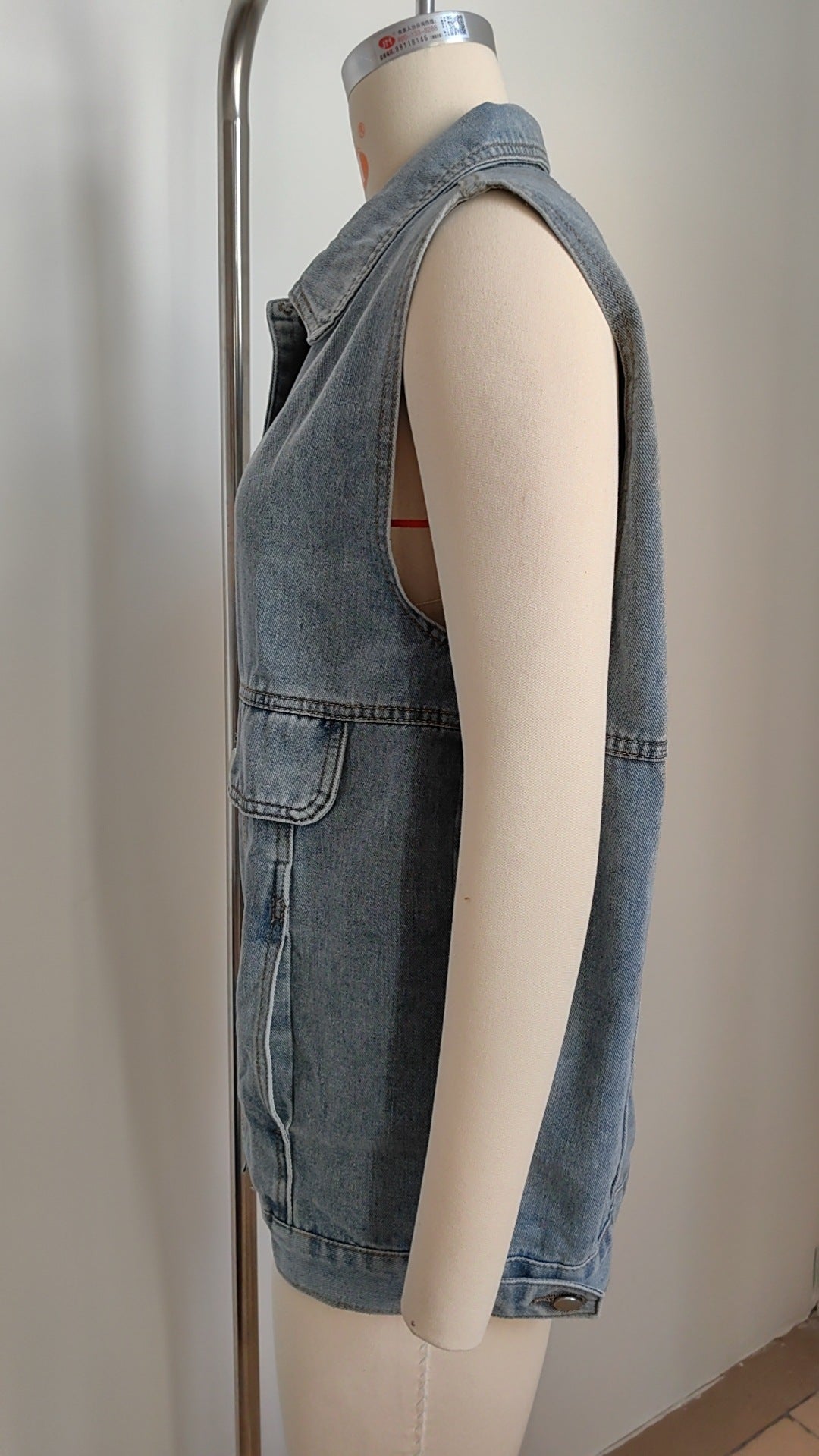 Hooded Denim Utility Vest With Pockets - blue - 5