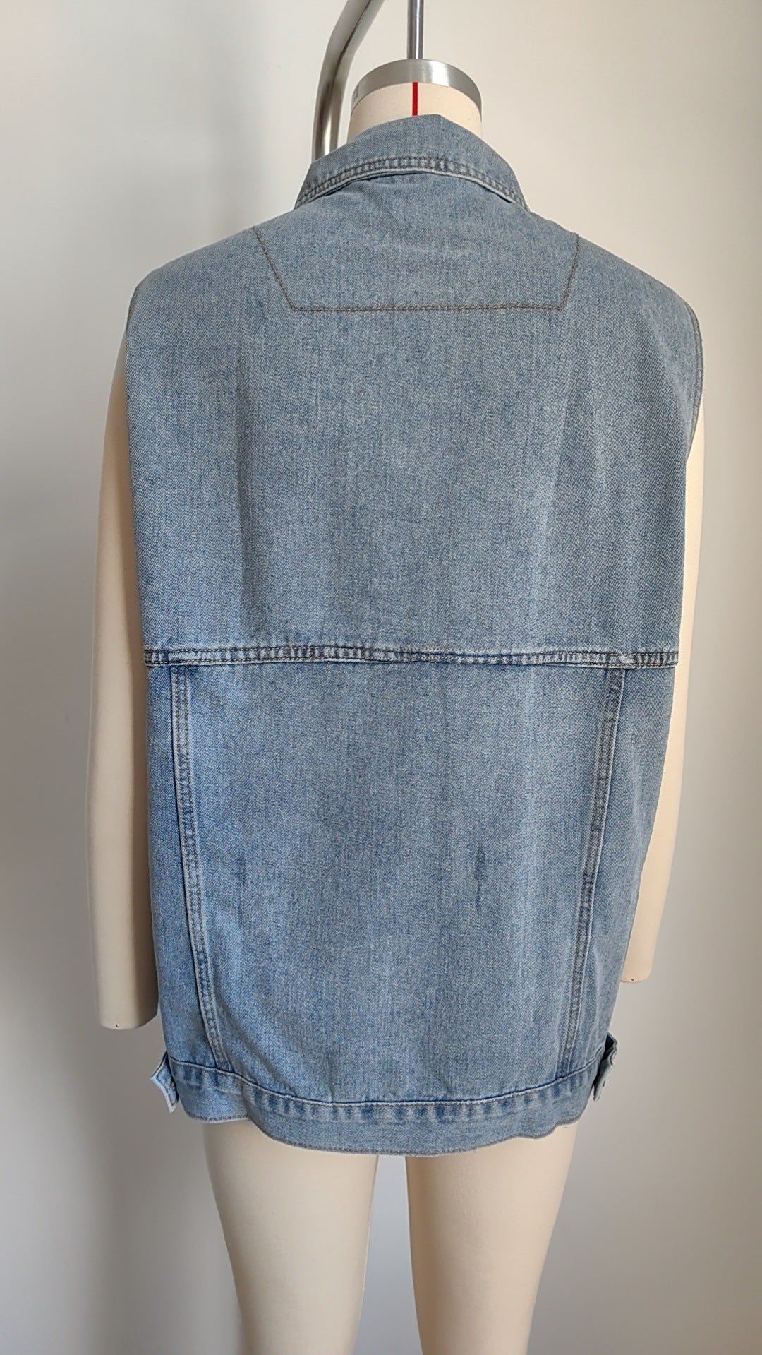 Hooded Denim Utility Vest With Pockets - blue - 8