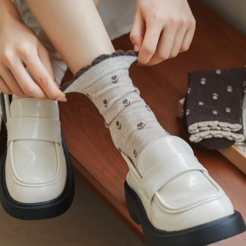 Tiny Tulip Floral Scallop Cuff Socks - view 2