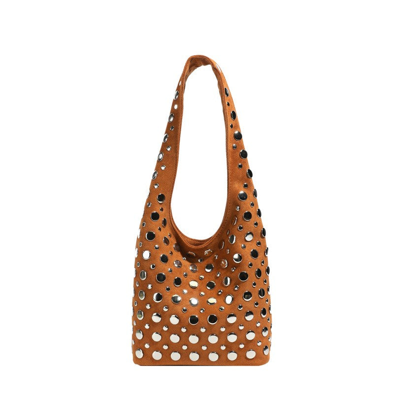 Studded Faux Suede Shoulder Bag
