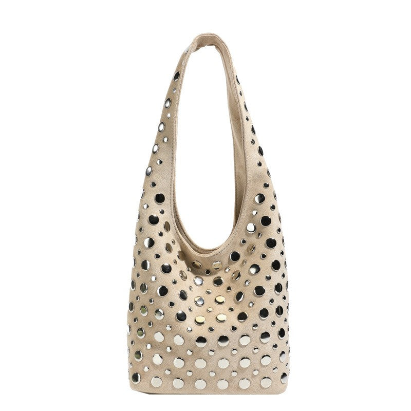 Studded Faux Suede Shoulder Bag