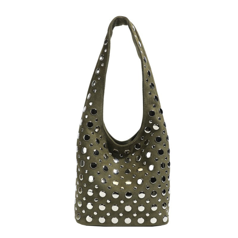 Studded Faux Suede Shoulder Bag