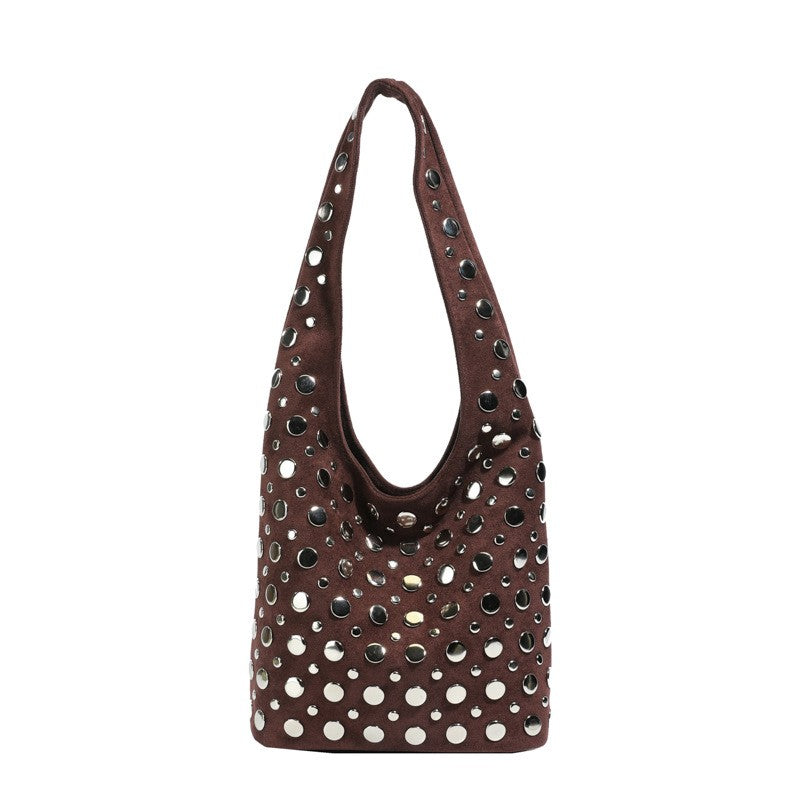 Studded Faux Suede Shoulder Bag