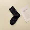 Sheer Wildflower Print Crew Socks - Black