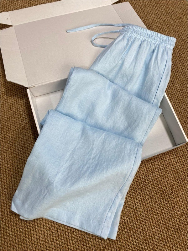 Airy Drawstring Palazzo Beach Pants - LightBlue