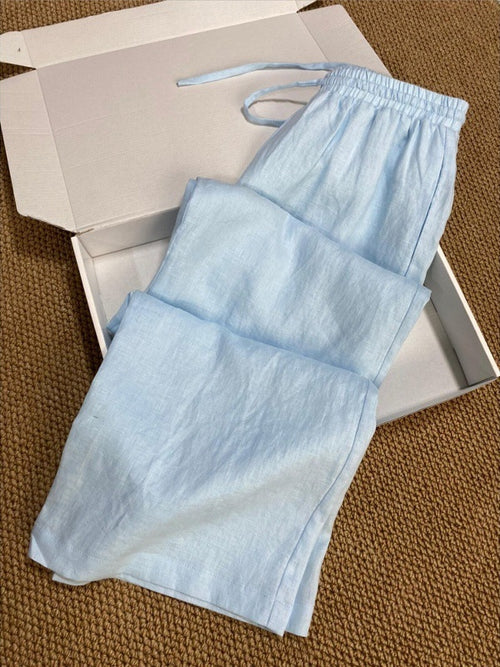 Airy Drawstring Palazzo Beach Pants - LightBlue