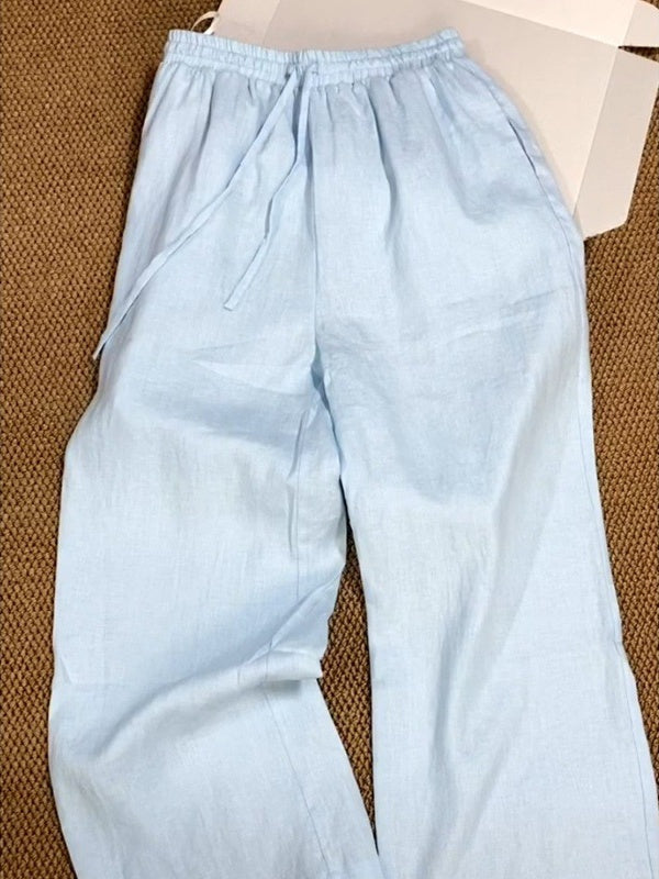 Airy Drawstring Palazzo Beach Pants - LightBlue - 2