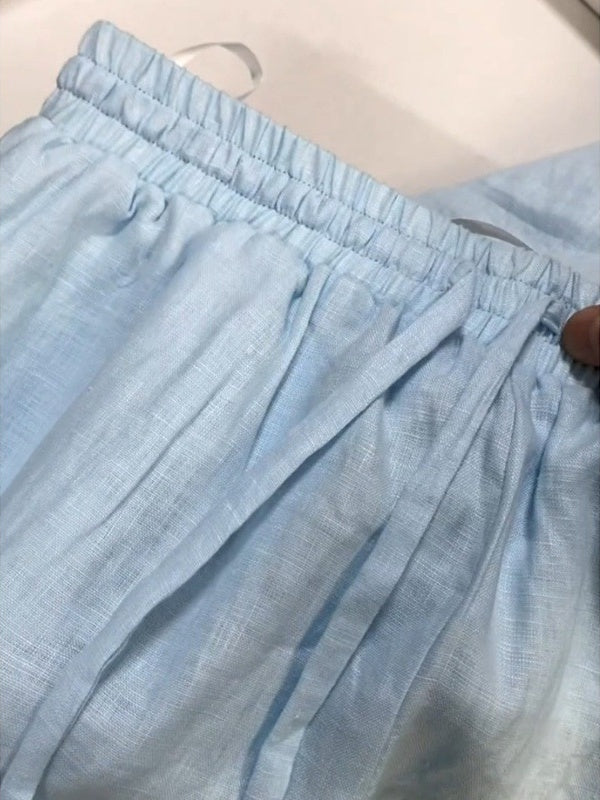Airy Drawstring Palazzo Beach Pants - LightBlue - 4