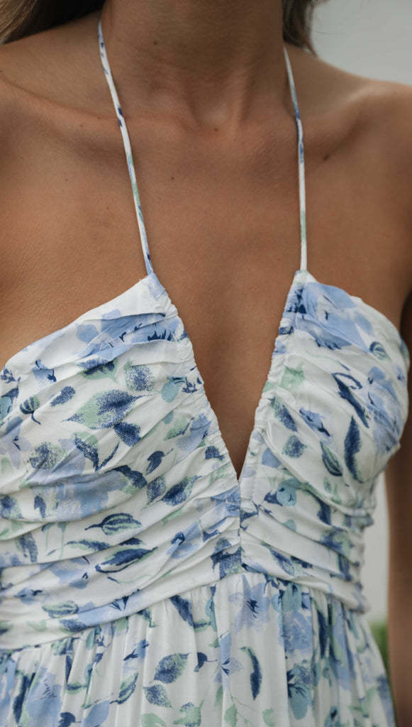 Floral Tiered Open Back Maxi Sundress - Blue - 9