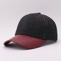Denim Baseball Cap With Faux Leather Brim - Black
