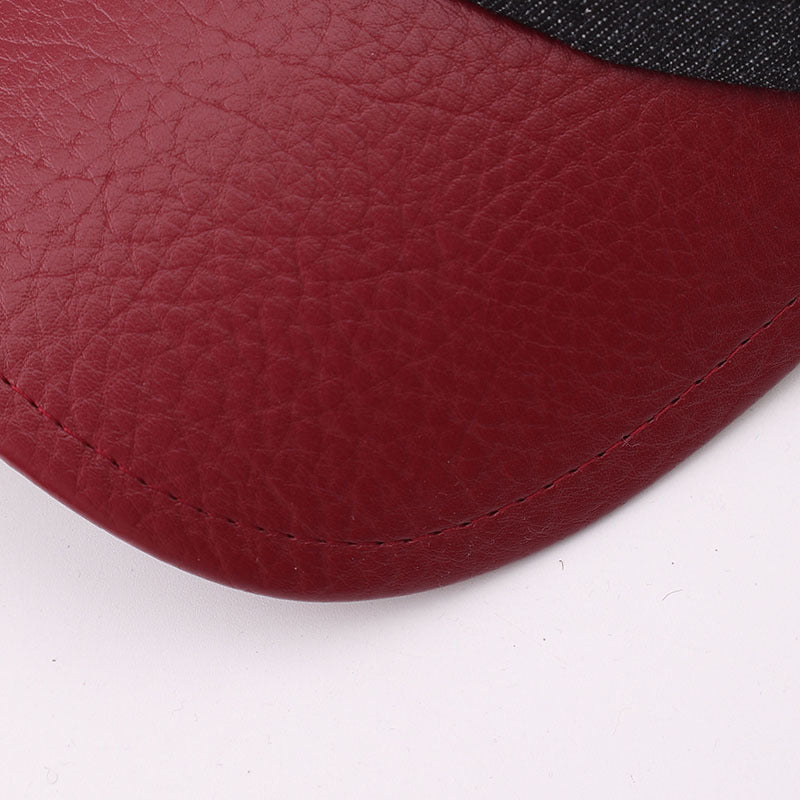 Denim Baseball Cap With Faux Leather Brim - Black - 1