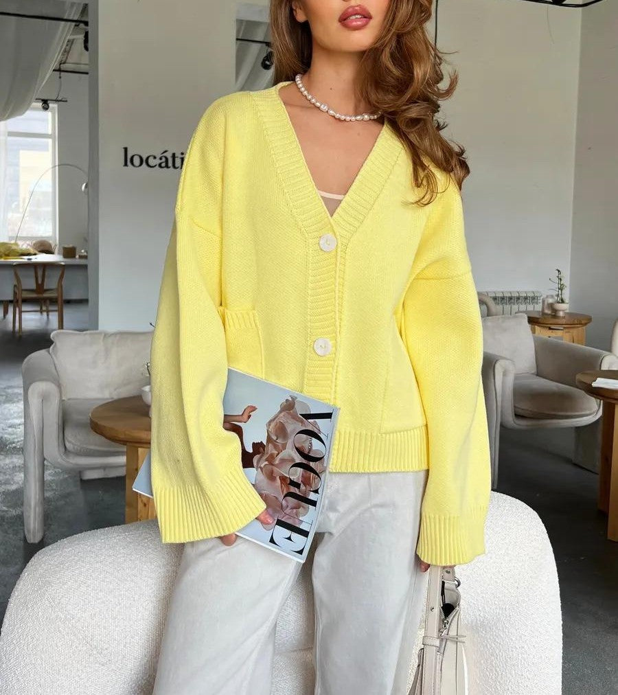 Slouchy Oversized V-Neck Button Knit Cardigan - view 1