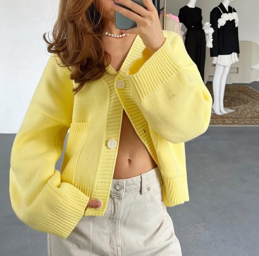 Slouchy Oversized V-Neck Button Knit Cardigan - view 2