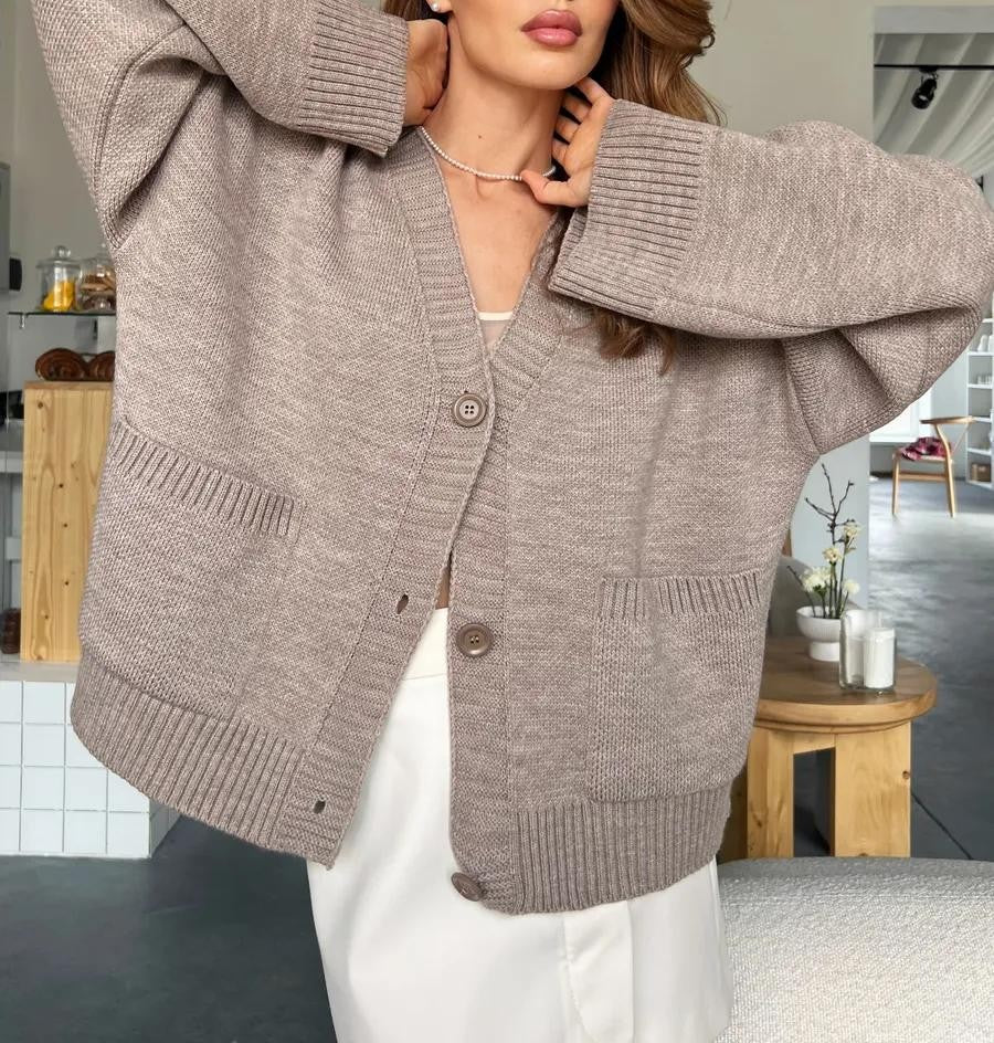 Slouchy Oversized V-Neck Button Knit Cardigan - view 3
