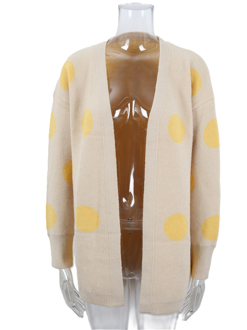 Polka Dot Open Front Longline Cardigan - Apricot
