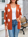 Polka Dot Open Front Longline Cardigan - Orange