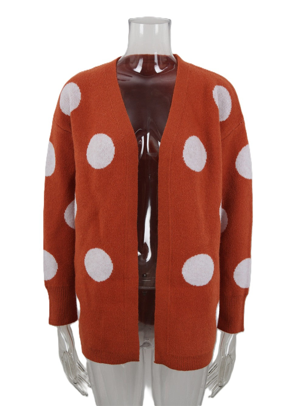 Polka Dot Open Front Longline Cardigan - Orange - 1