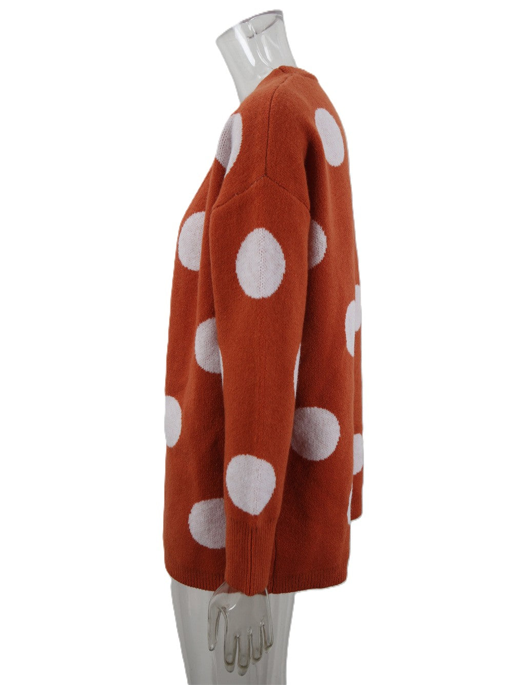 Polka Dot Open Front Longline Cardigan - Orange - 2