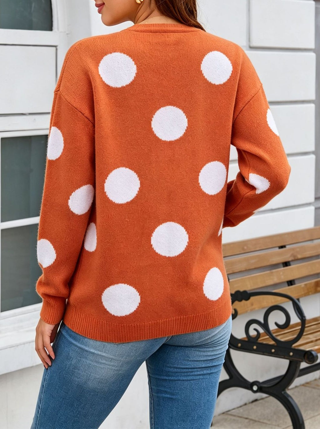 Polka Dot Open Front Longline Cardigan - Orange - 5