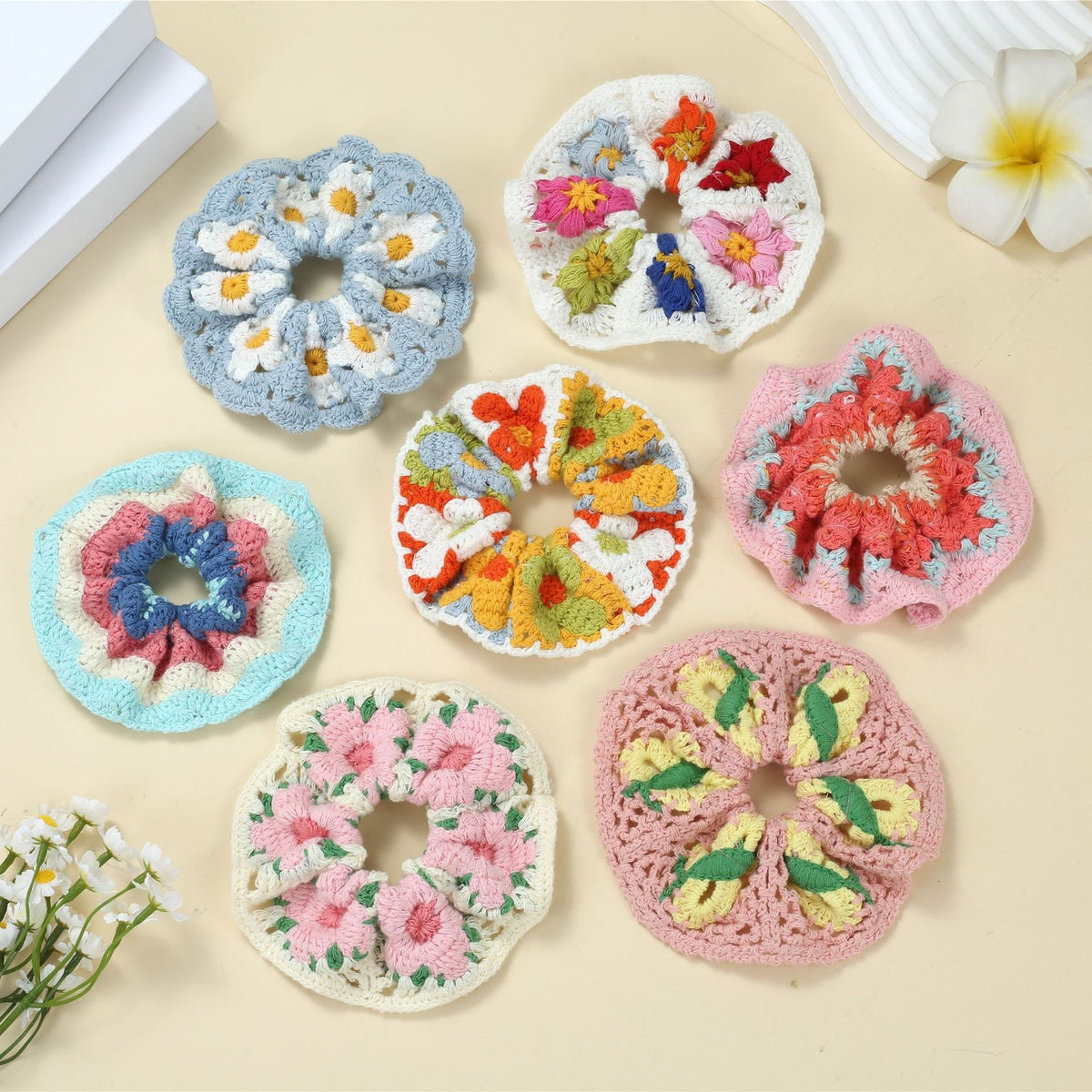 Crochet Blossom Scrunchie Hair Tie