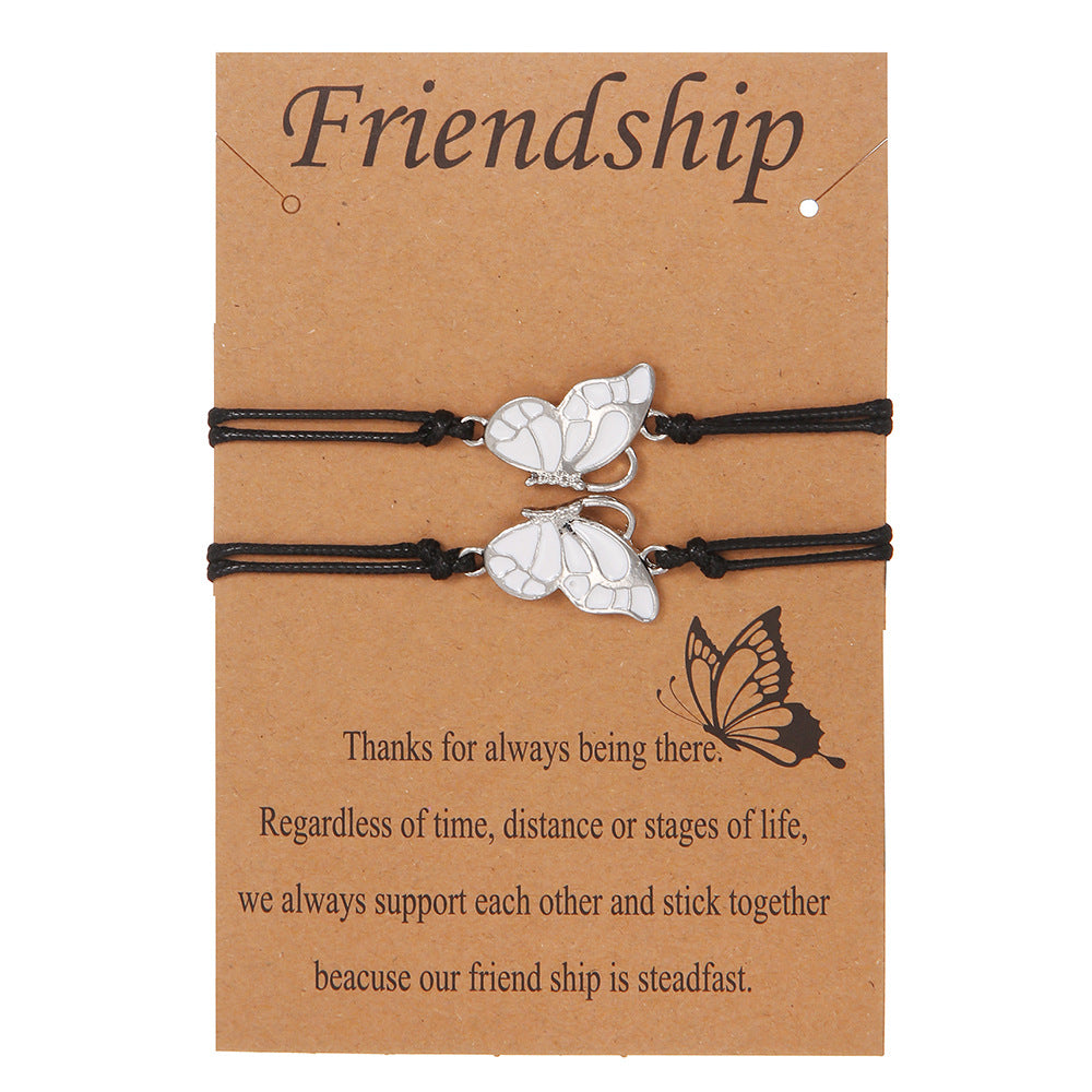Butterfly Charm Friendship Bracelet Set For Two - White