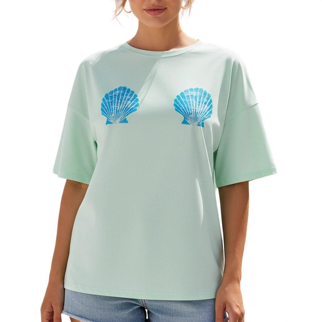 Twin Scallop Shell Print Short Sleeve Tee - Blue - 1
