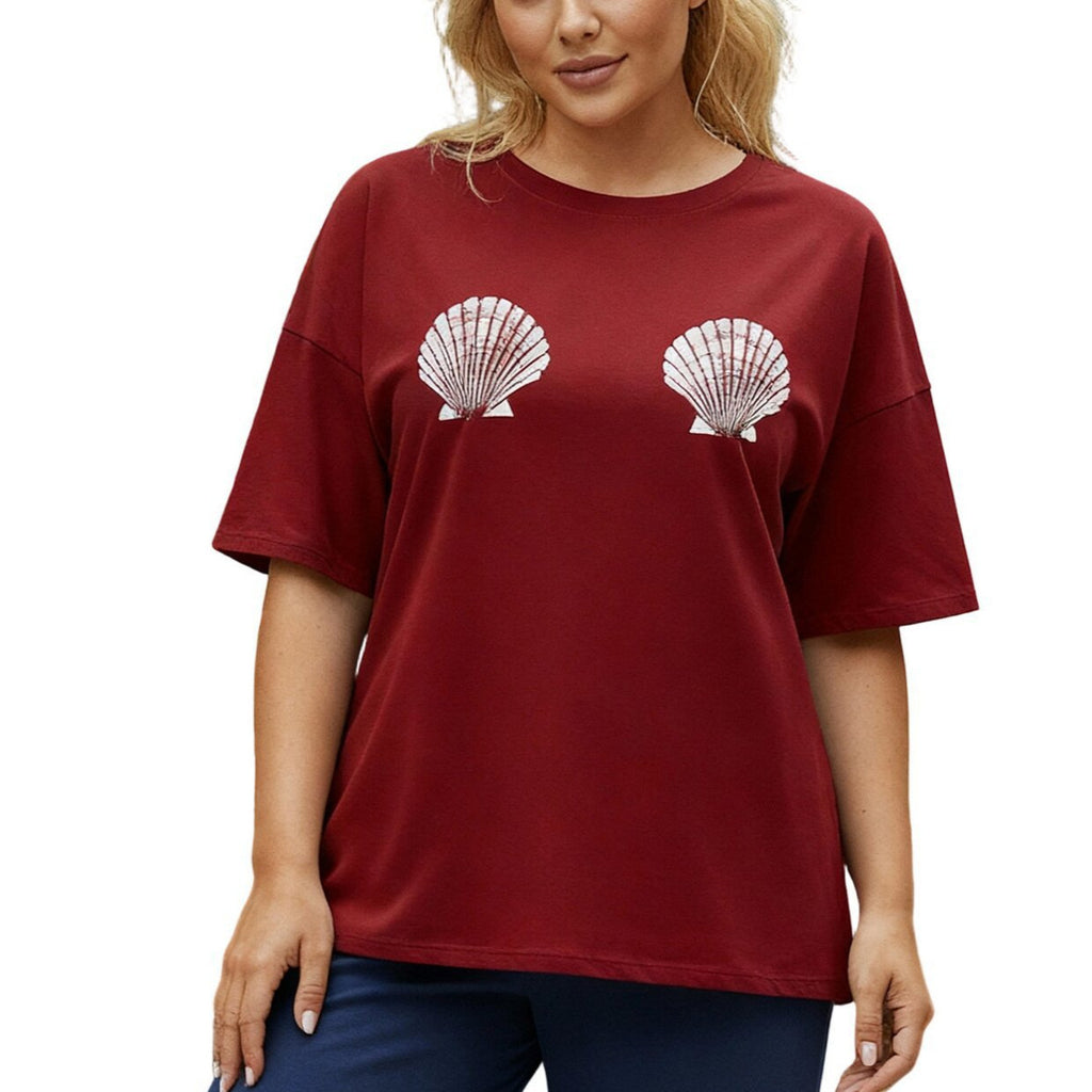 Twin Scallop Shell Print Short Sleeve Tee - Red