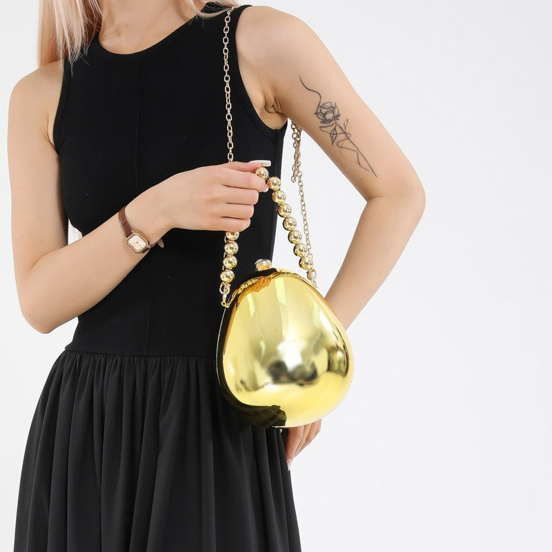 Egg Shaped Evening Clutch With Beaded Handle
