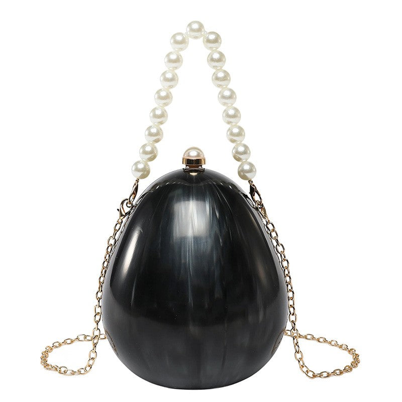 Egg Shaped Evening Clutch With Beaded Handle