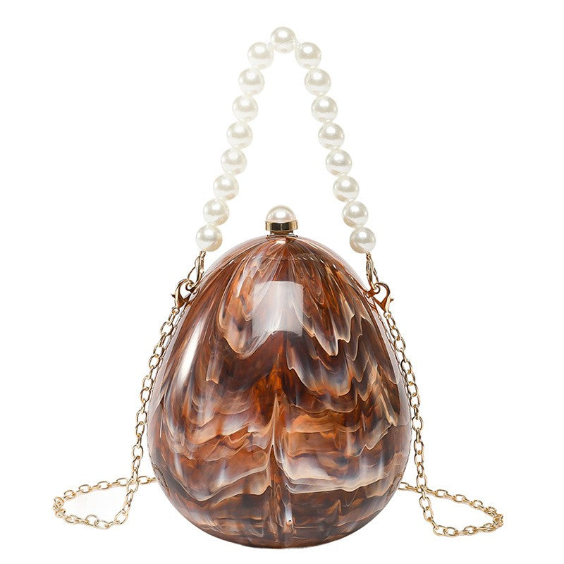 Egg Shaped Evening Clutch With Beaded Handle