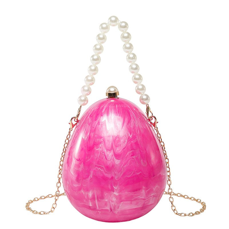 Egg Shaped Evening Clutch With Beaded Handle