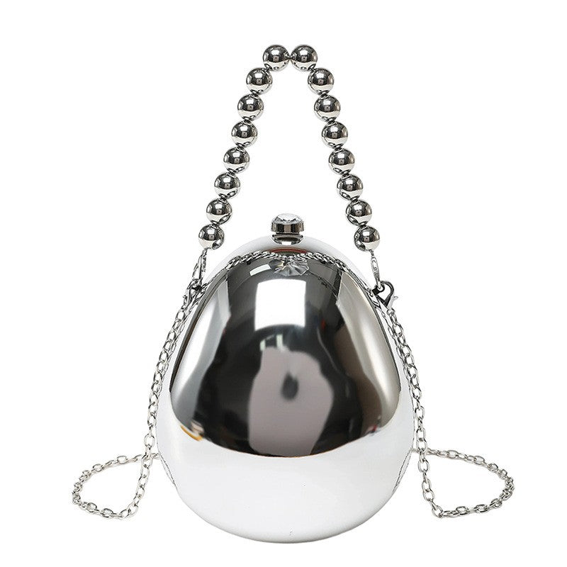 Egg Shaped Evening Clutch With Beaded Handle