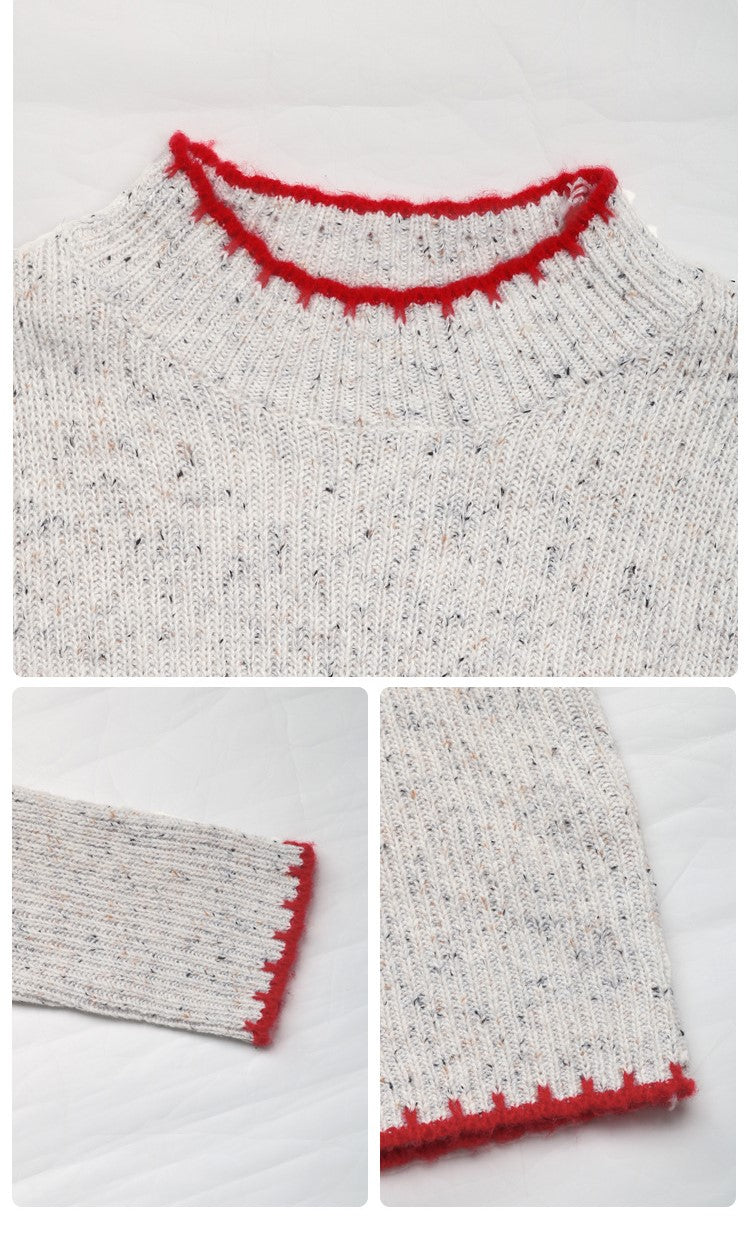 Speckled Knit Sweater With Heart Motif - Gray - 5