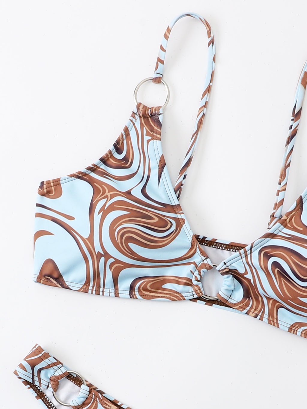 Marble Swirl Print Two Piece Bikini Set - Blue - 5