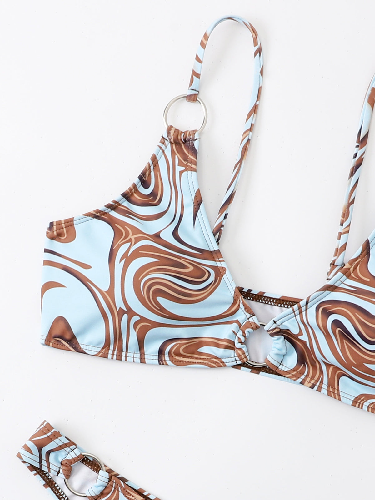 Marble Swirl Print Two Piece Bikini Set - Blue - 5