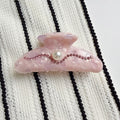 Wave Rhinestone Hair Claw Clip with Faux Pearl Center - Pink