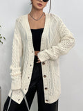 Longline Cable Knit Button Cardigan - Beige