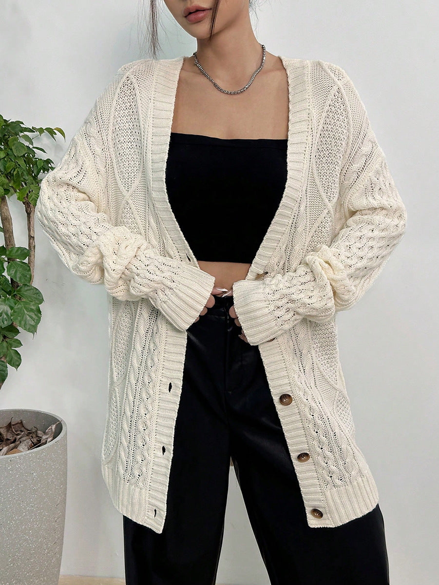 Longline Cable Knit Button Cardigan