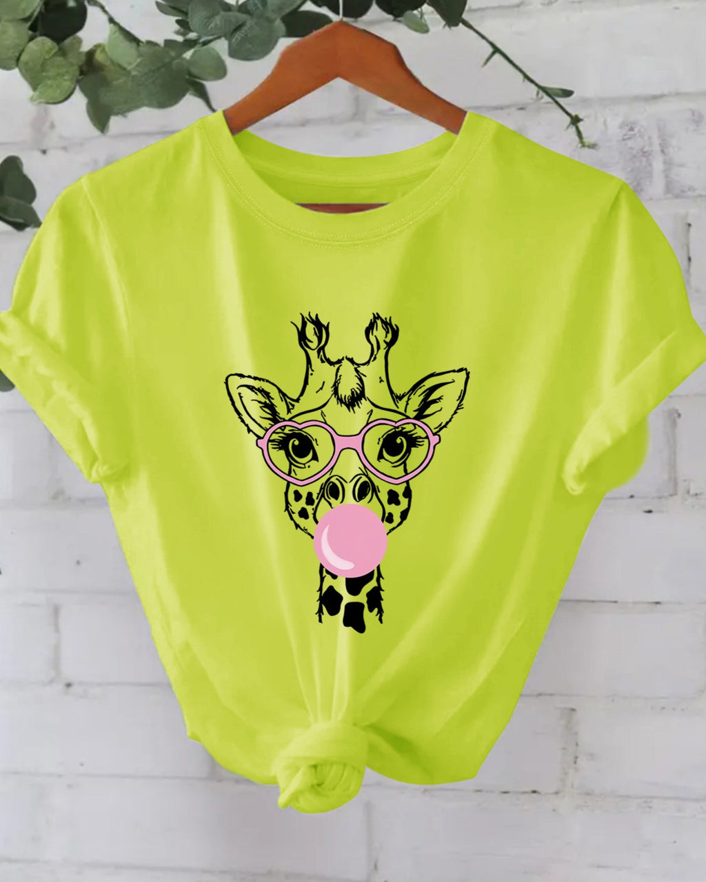 Bubblegum Giraffe Graphic Cotton Tee - Green_1
