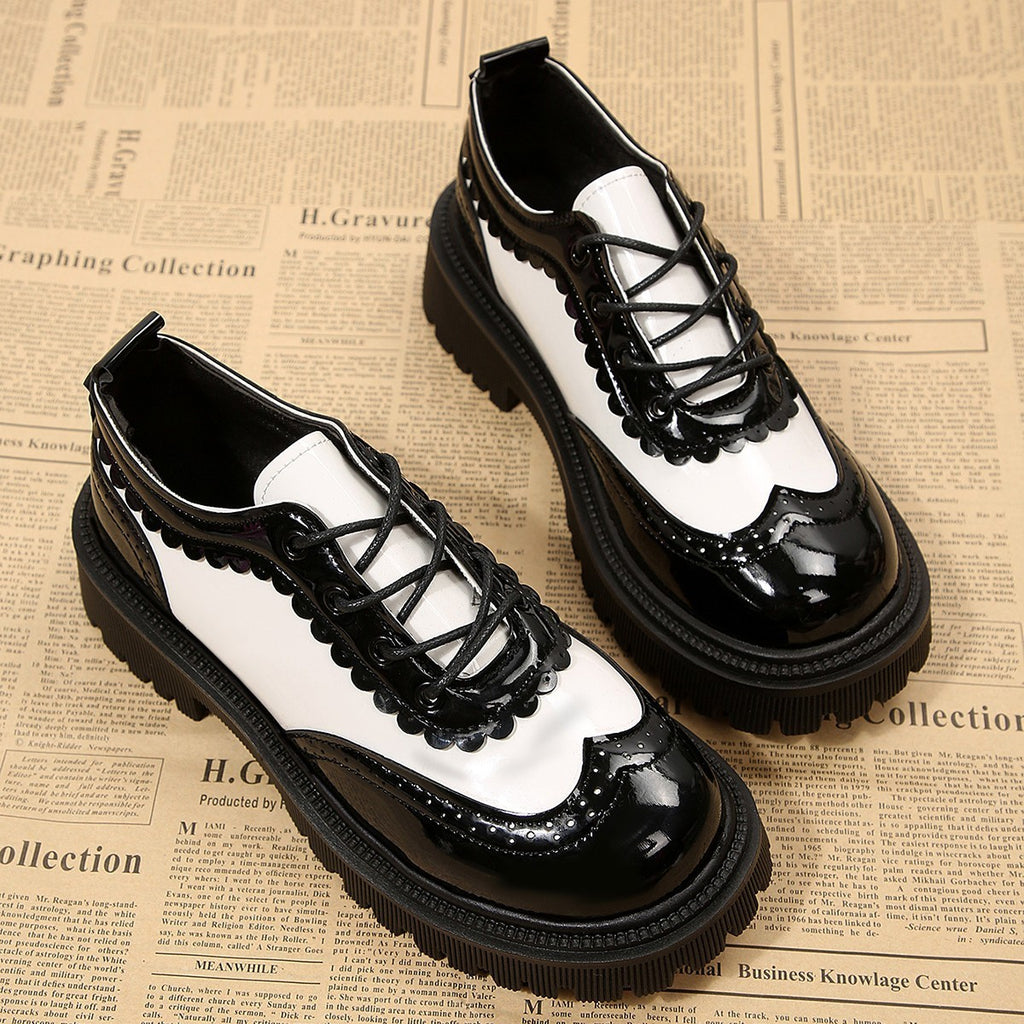 Two Tone Patent Wingtip Platform Oxford Shoes