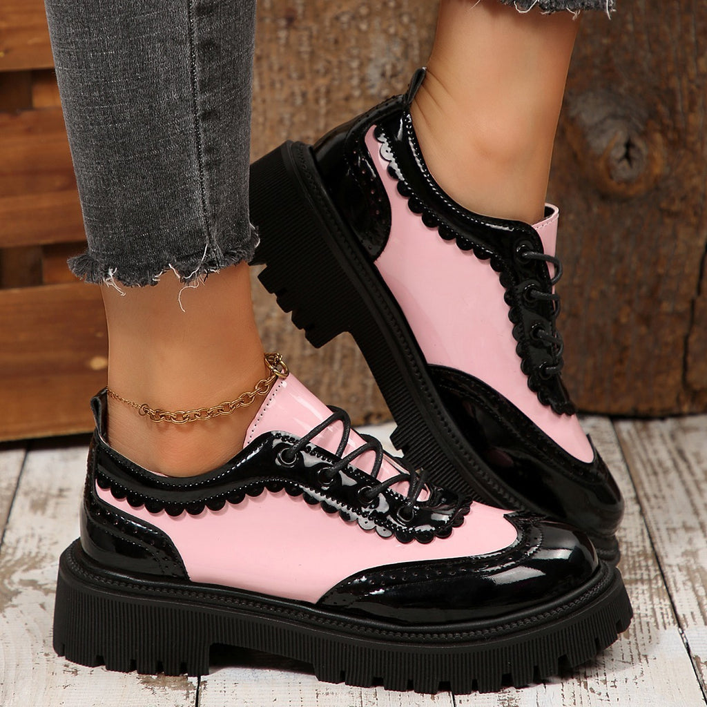 Two Tone Patent Wingtip Platform Oxford Shoes