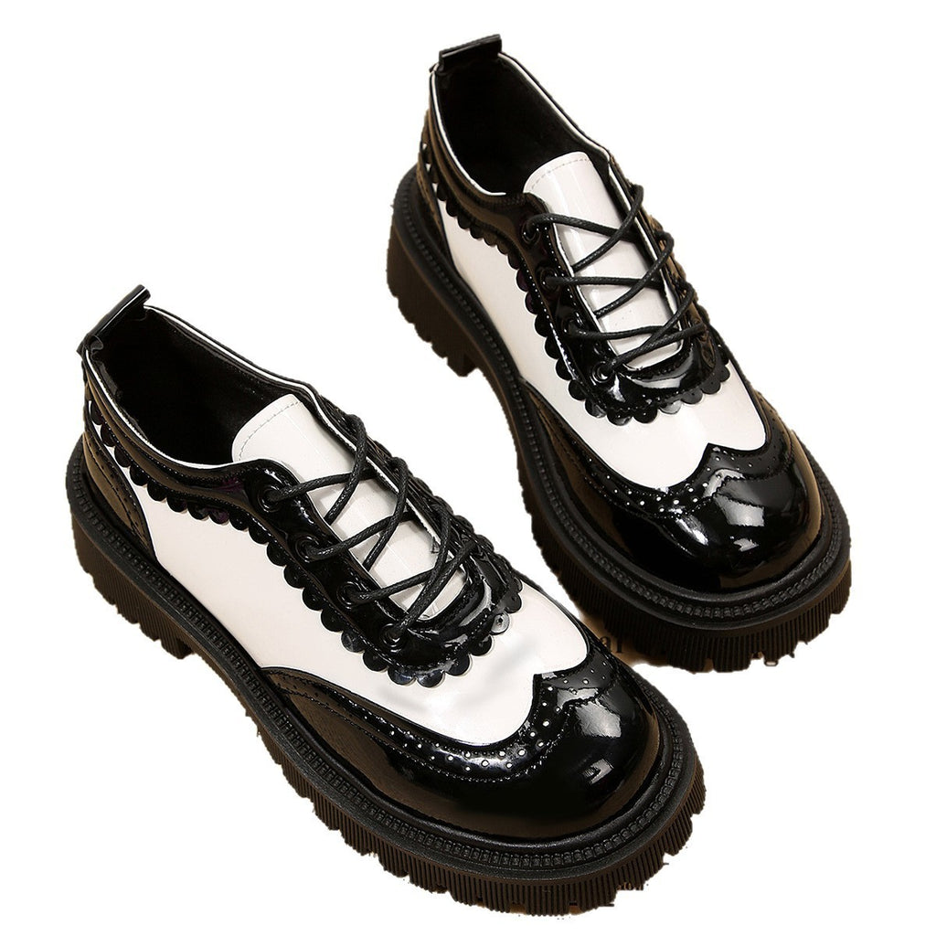 Two Tone Patent Wingtip Platform Oxford Shoes