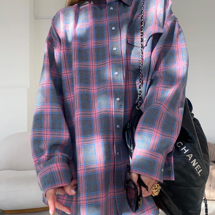 Oversized Plaid Long Sleeve Flannel Shirt - Color_02