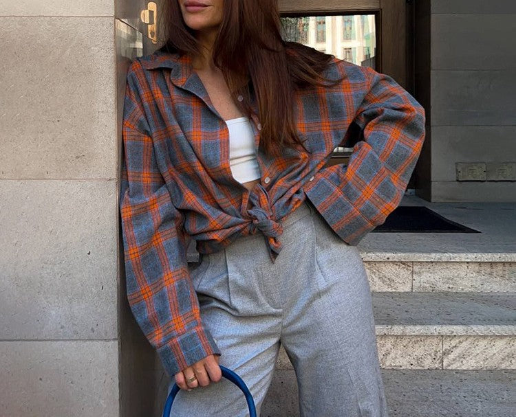 Oversized Plaid Long Sleeve Flannel Shirt - Color_03